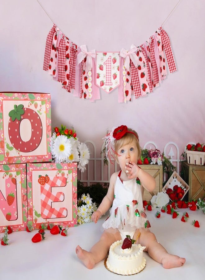 HIKLO Strawberry Daisy 1st Birthday High Chair Banner - Pink Red Berry Theme Highchair Banner, Gingham Sweet Berry First Birthday Party Decoration, Best Sweet One Cake Smash Photo Props, Strawberry Picnic Party Supplies - Image 5